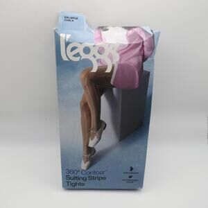 Leggs Womens XXLarge Chalk 360 Contour Suiting Stripe Lift Shape Tights READ